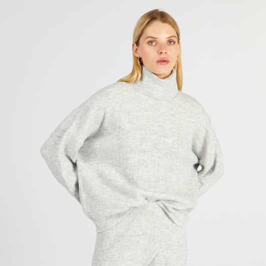 Pull col roul en maille Gris