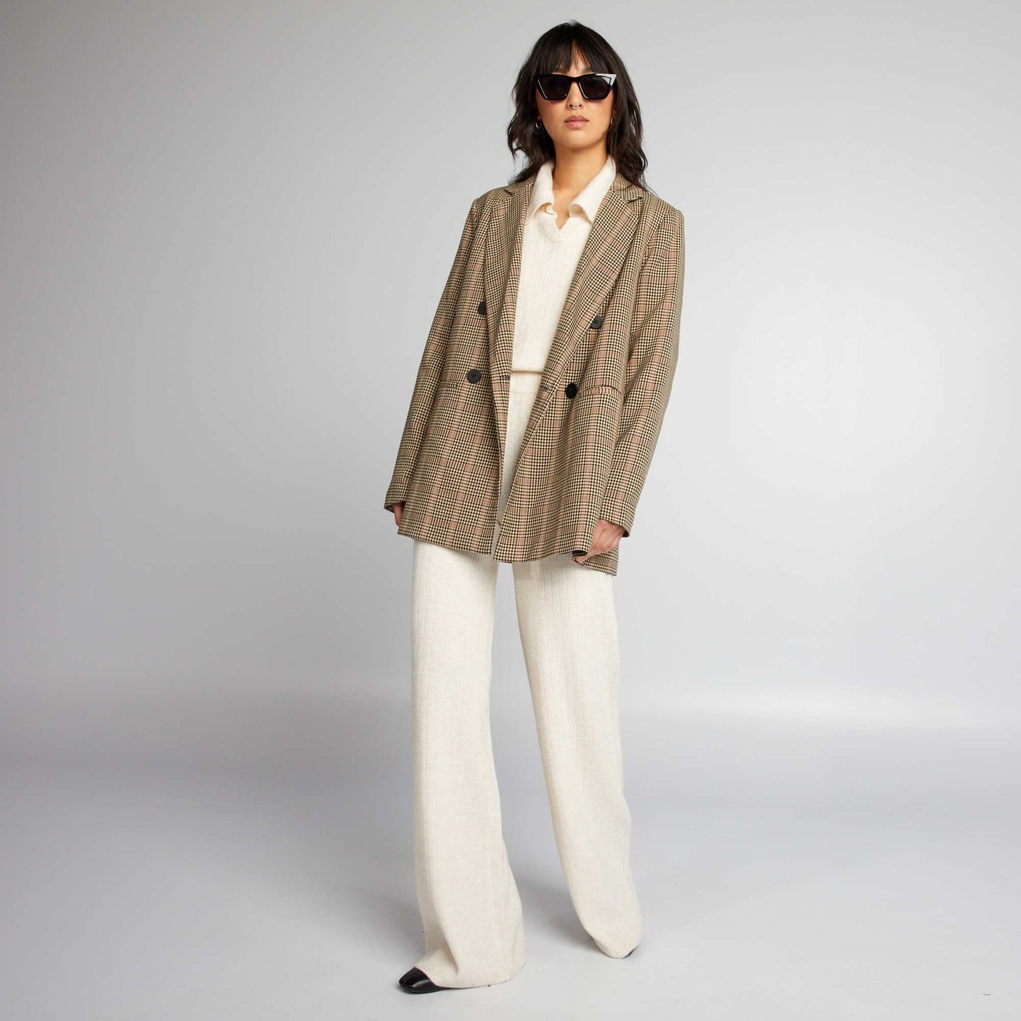 Pull en maille col polo beige