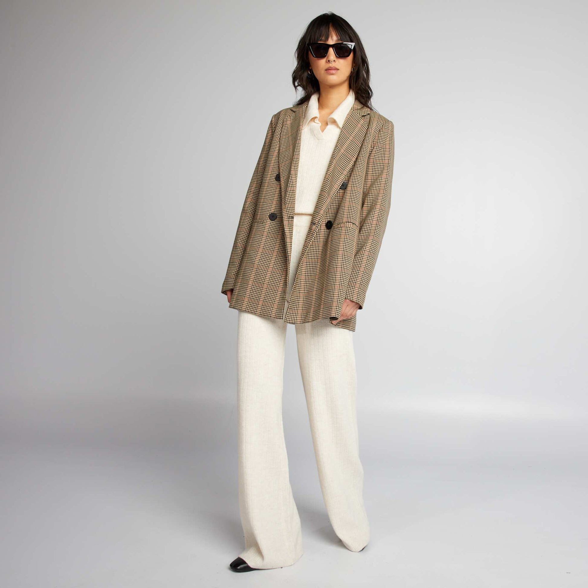 Pull en maille col polo beige