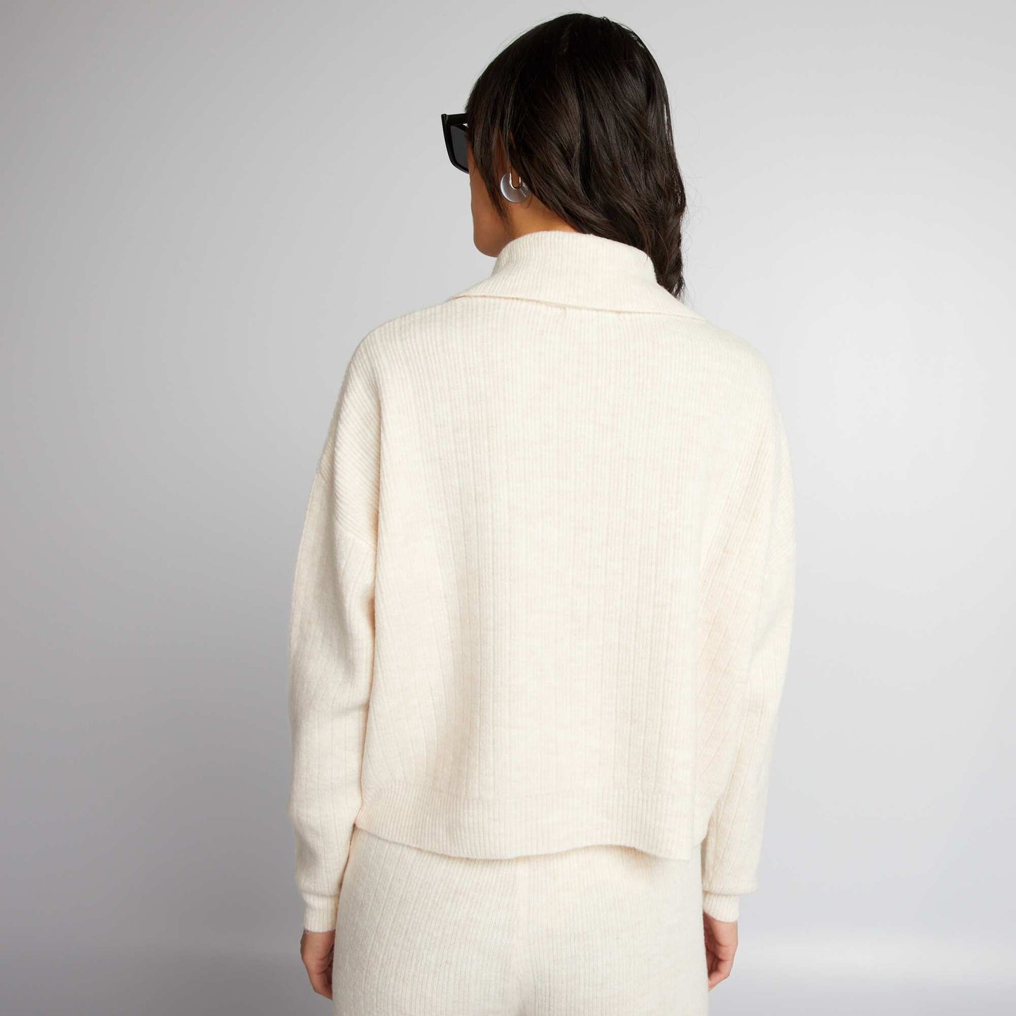 Pull en maille col polo beige