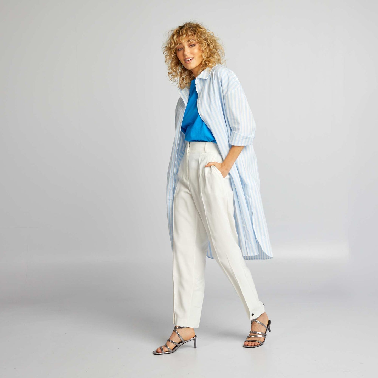 Pantalon droit taille haute Blanc