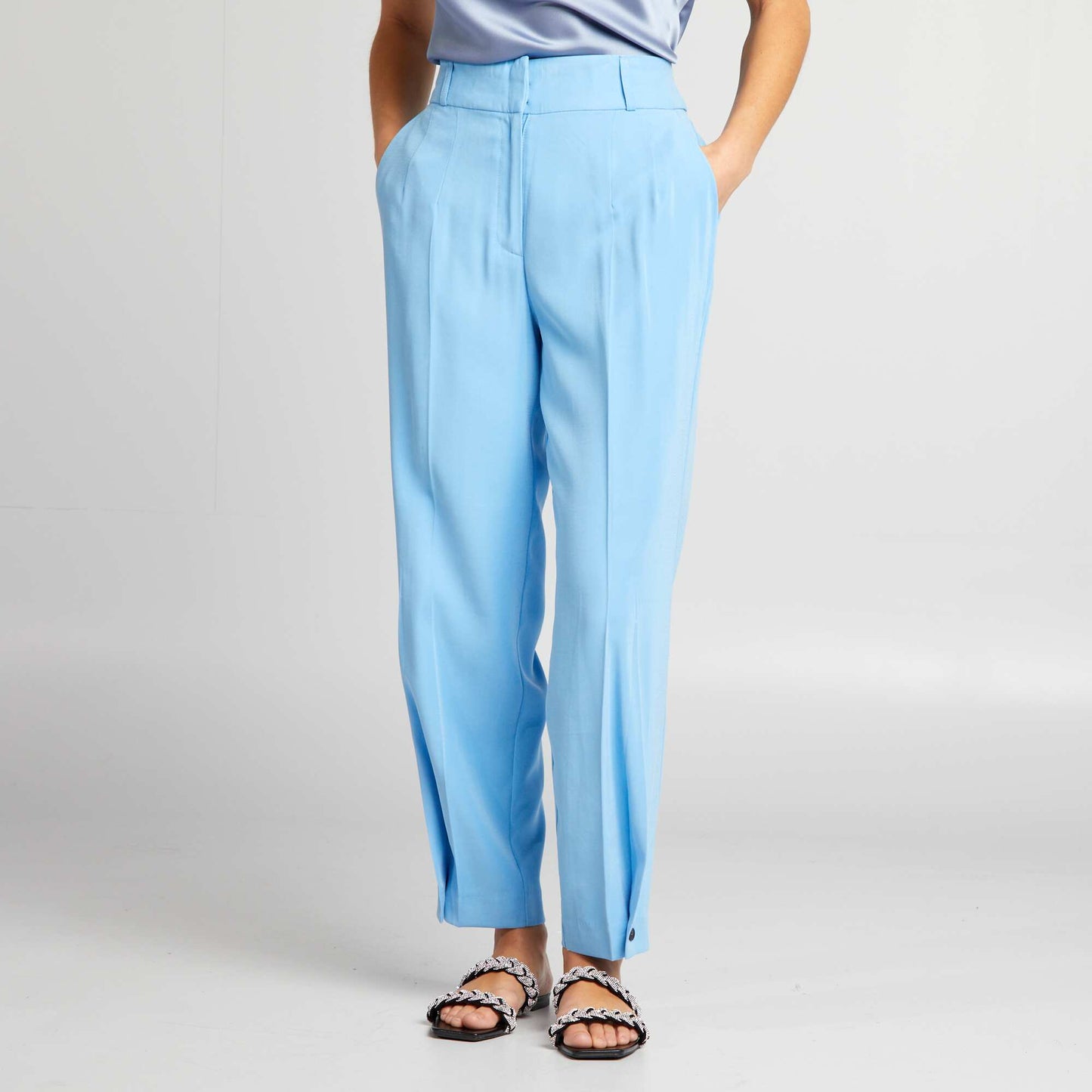 Pantalon droit   taille haute Bleu