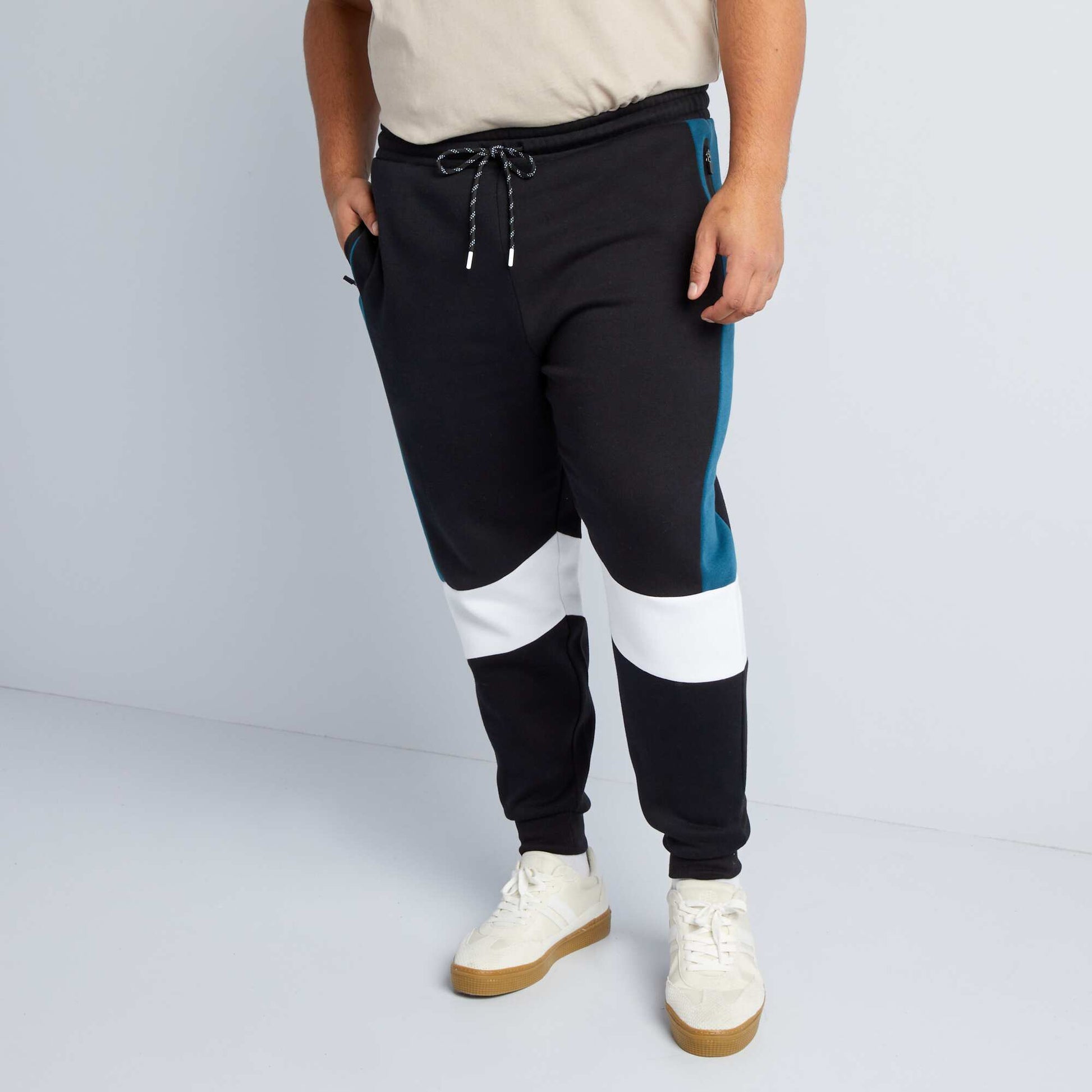 Jogging en molleton color-block noir