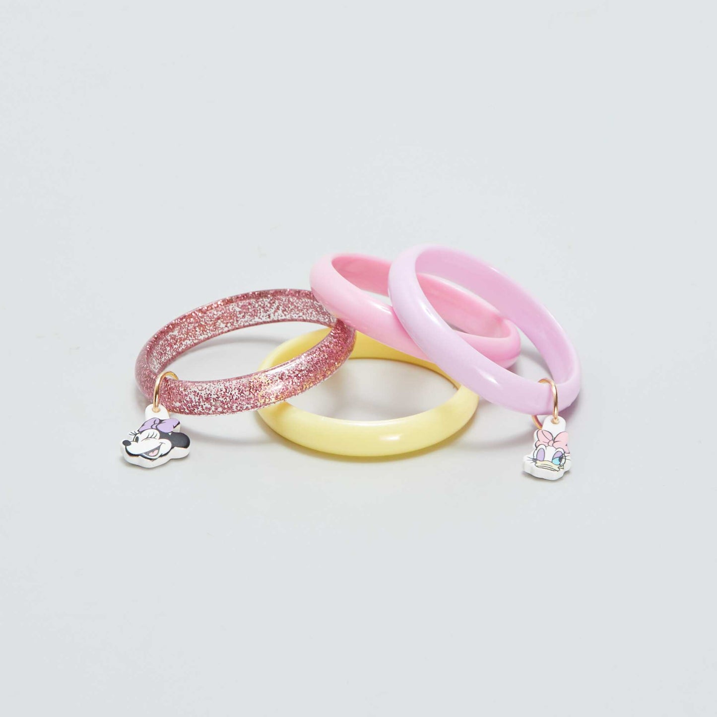 Lot de 4 bracelets + 4 bagues 'Daisy et Minnie' Rose