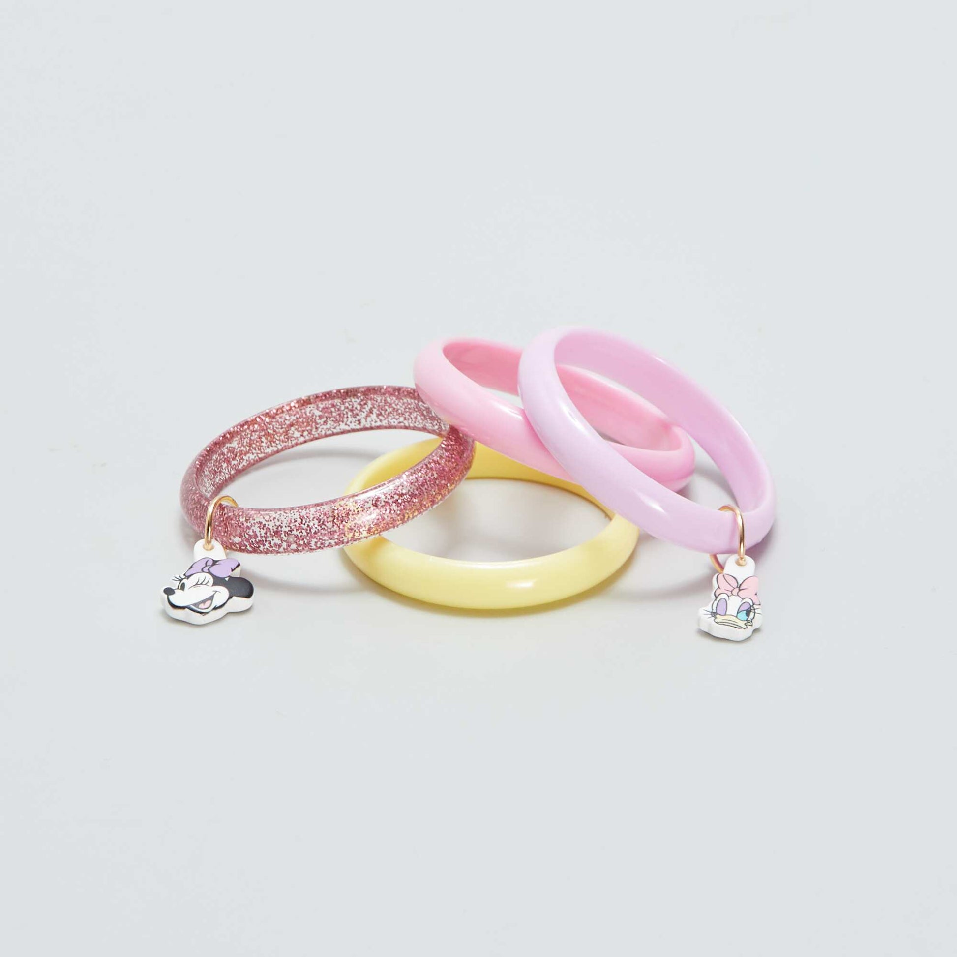 Lot de 4 bracelets + 4 bagues 'Daisy et Minnie' Rose
