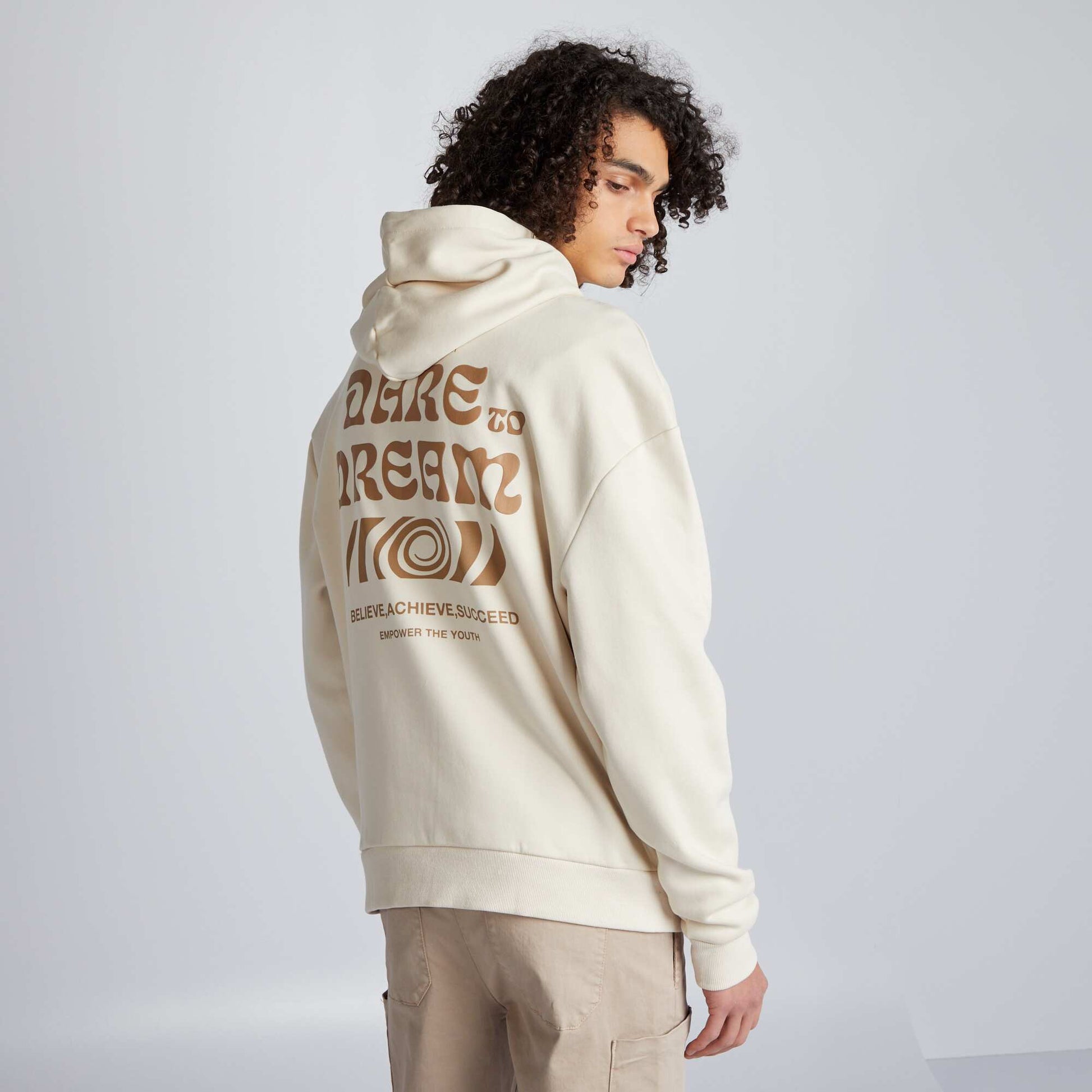 Sweat capuche motifs Beige