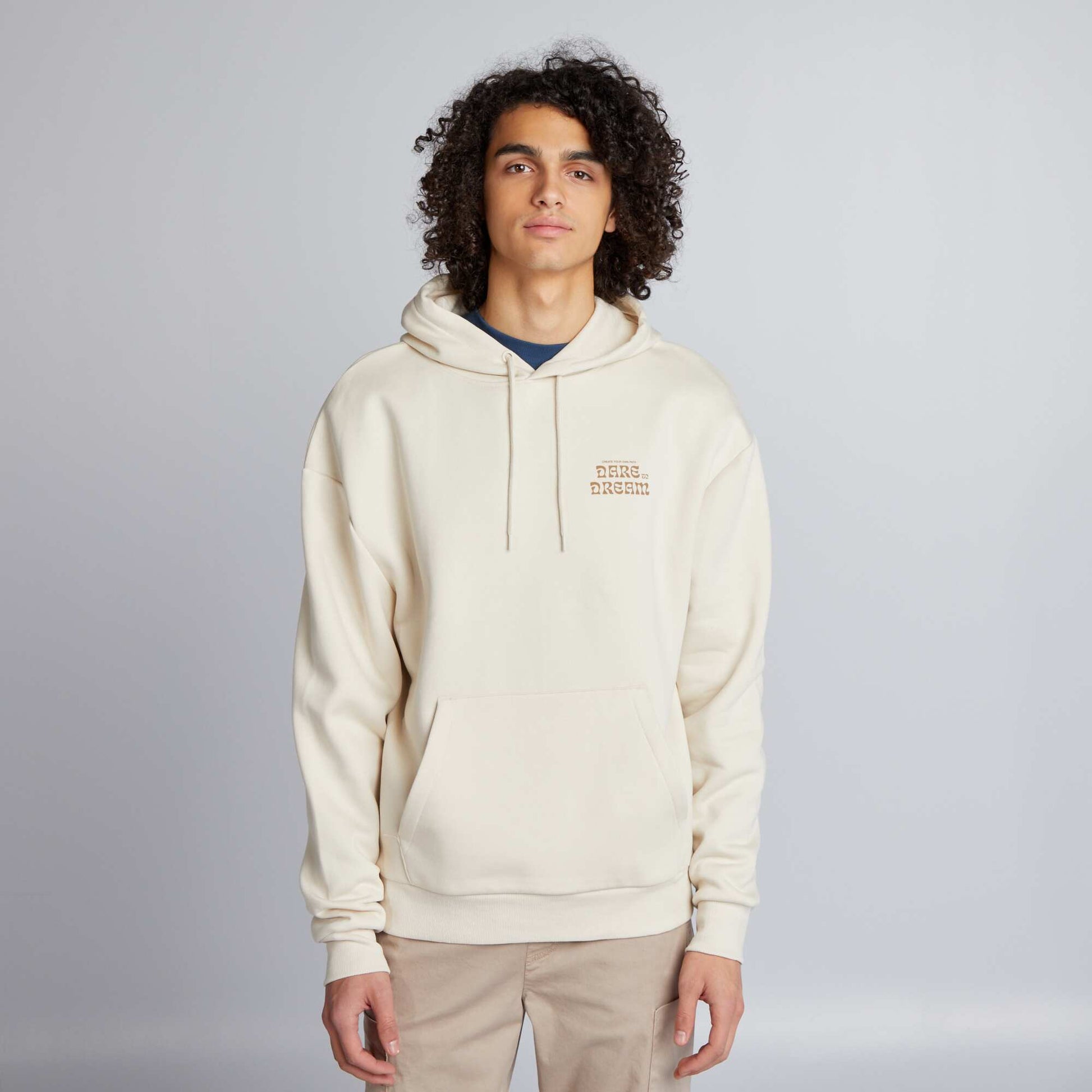 Sweat capuche motifs Beige