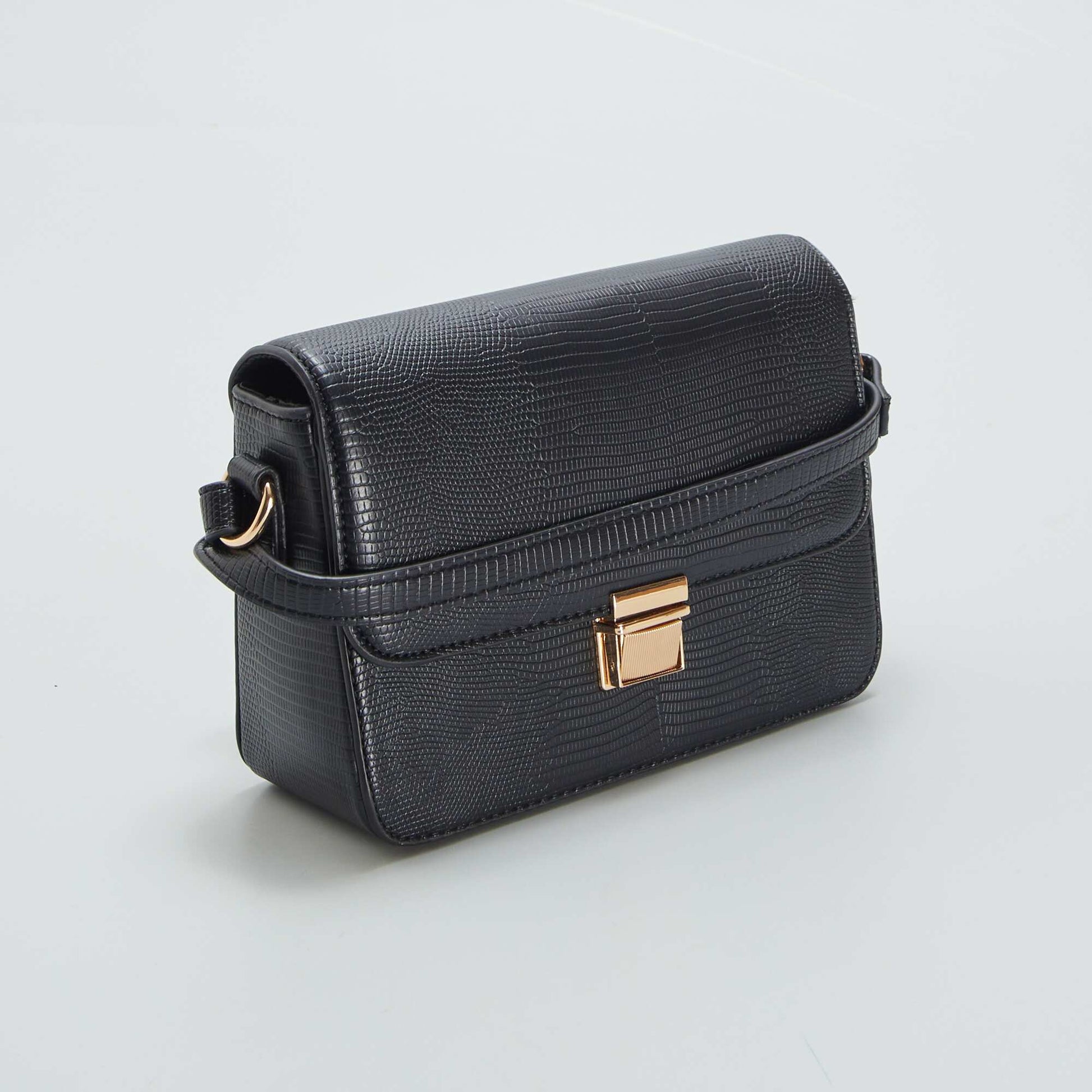 Sac rigide en bandouli re Noir effet croco
