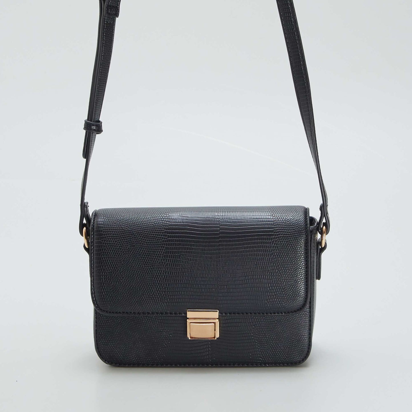 Sac rigide en bandouli re Noir effet croco