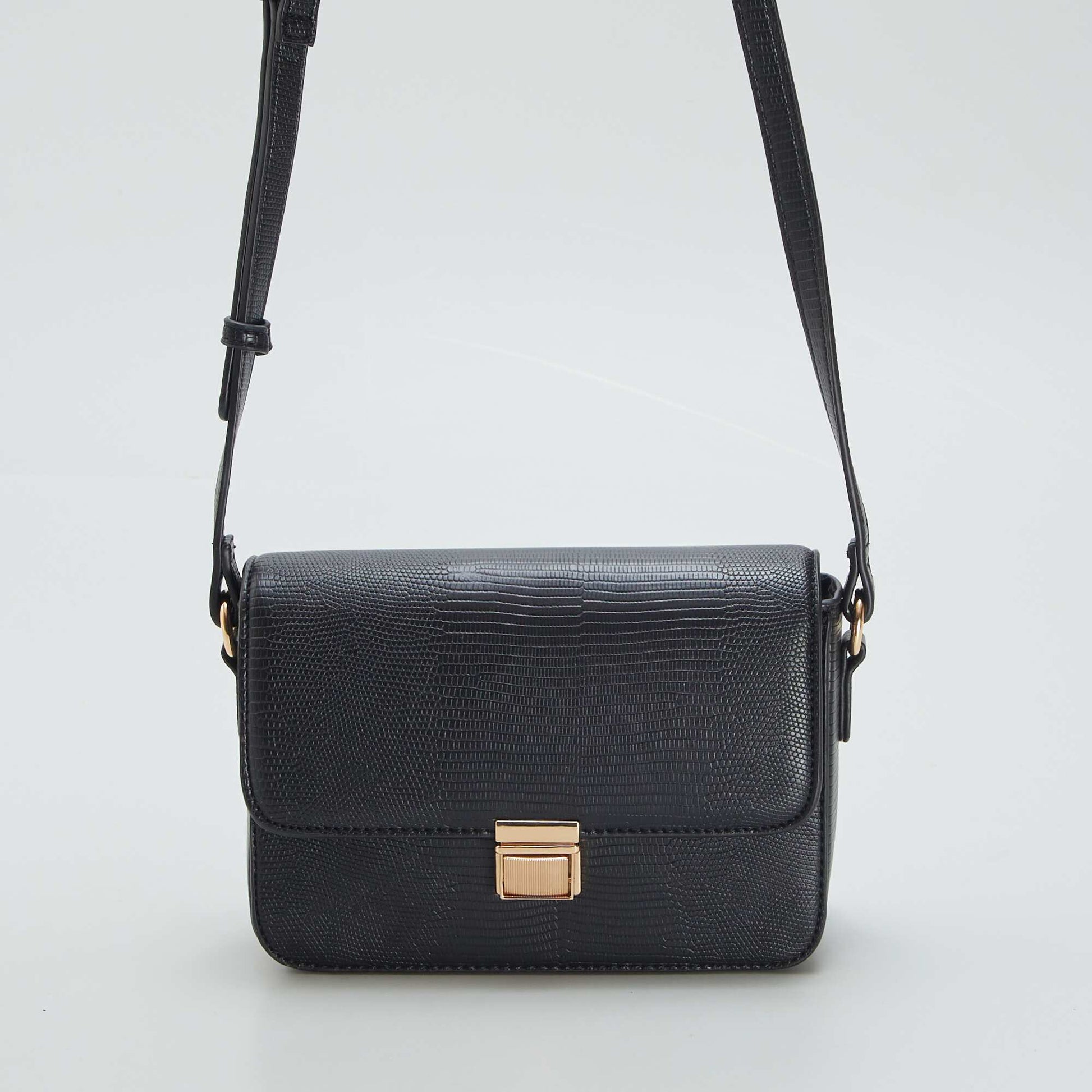 Sac rigide en bandouli re Noir effet croco