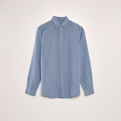 Chemise manches longues avec lin Bleu
