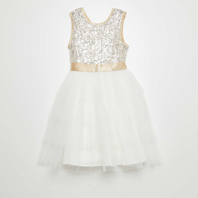Robe vas e sequins et tulle Blanc/dor