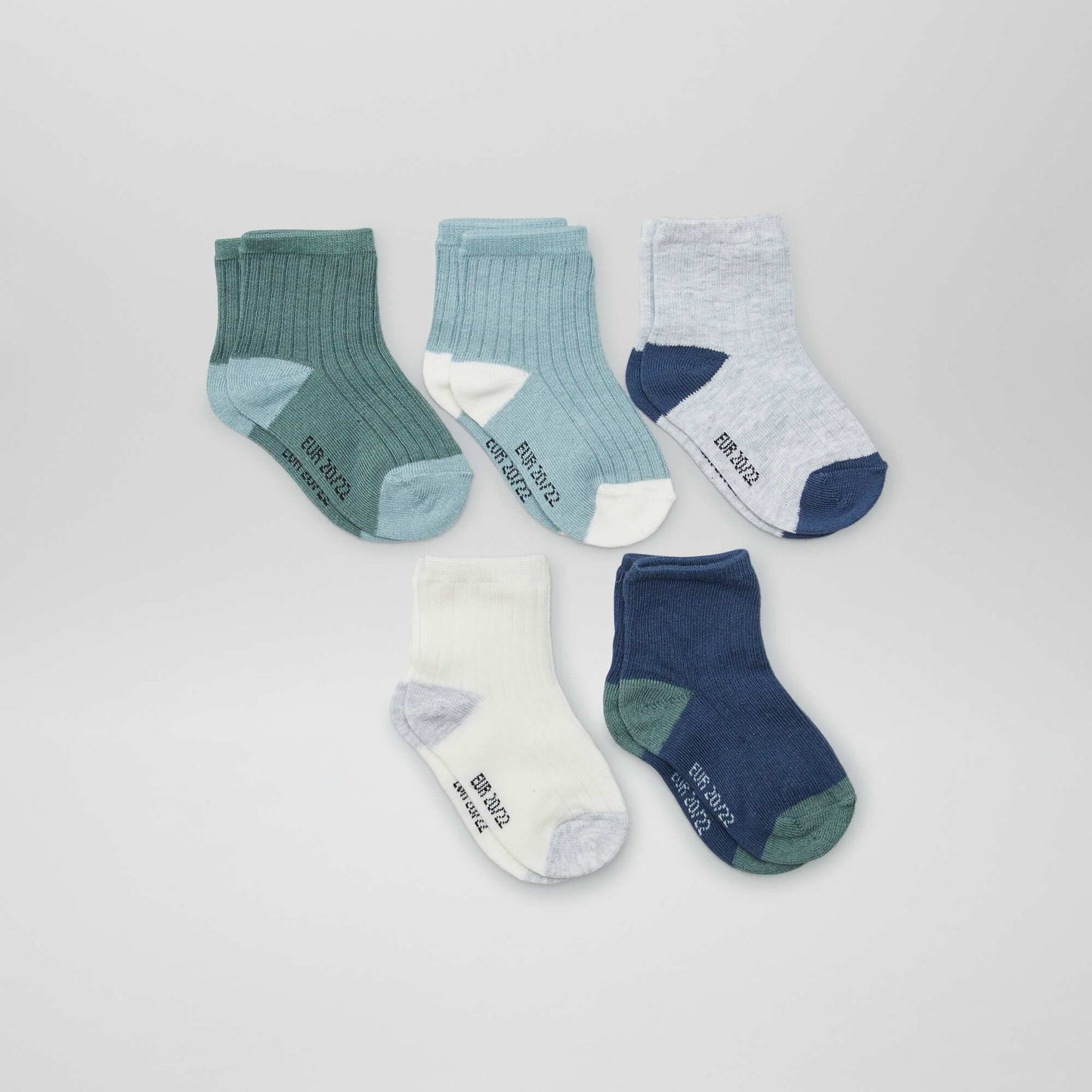 Lot de 5 paires de chaussettes Bleu/vert/gris/blanc