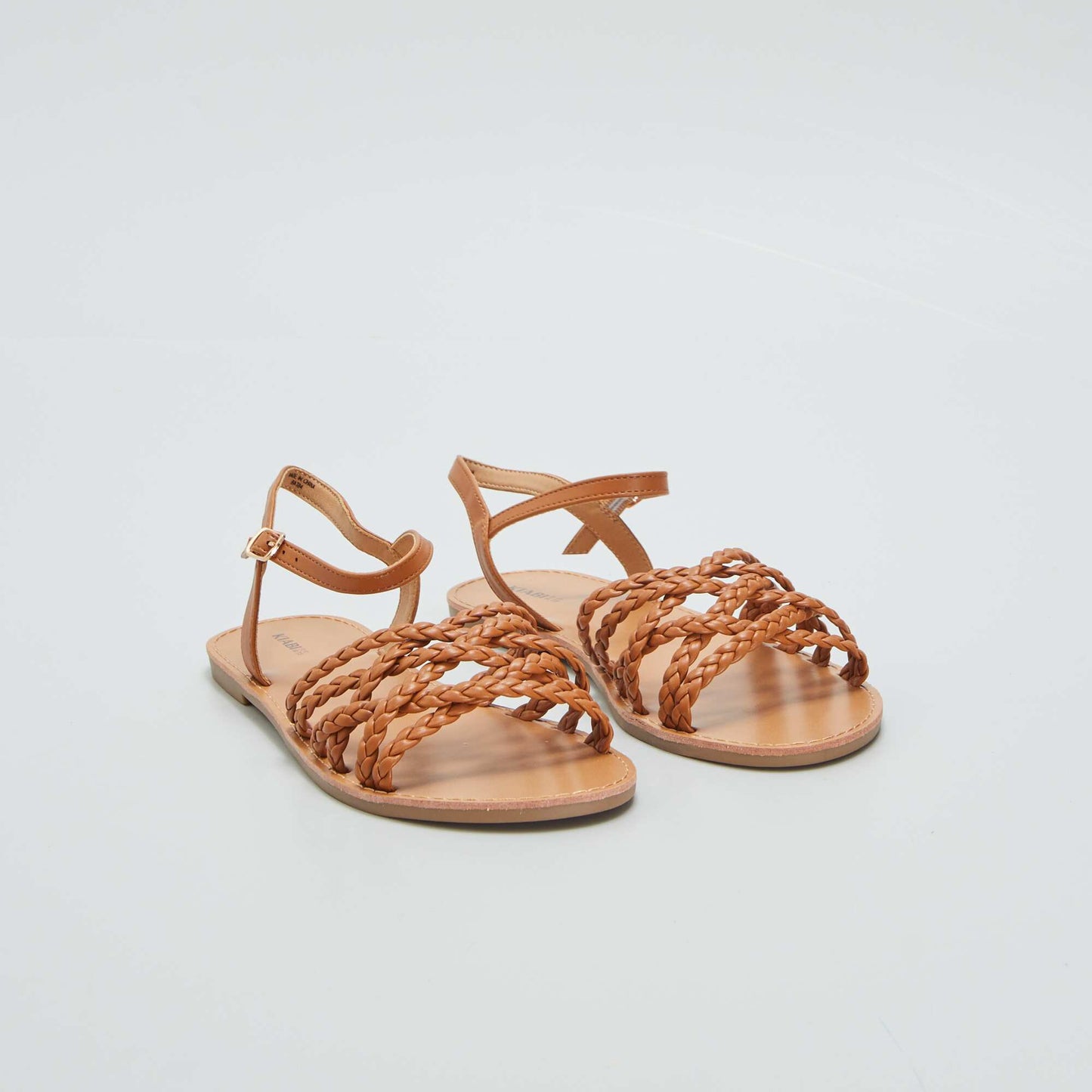Sandales plates brides tress es Marron