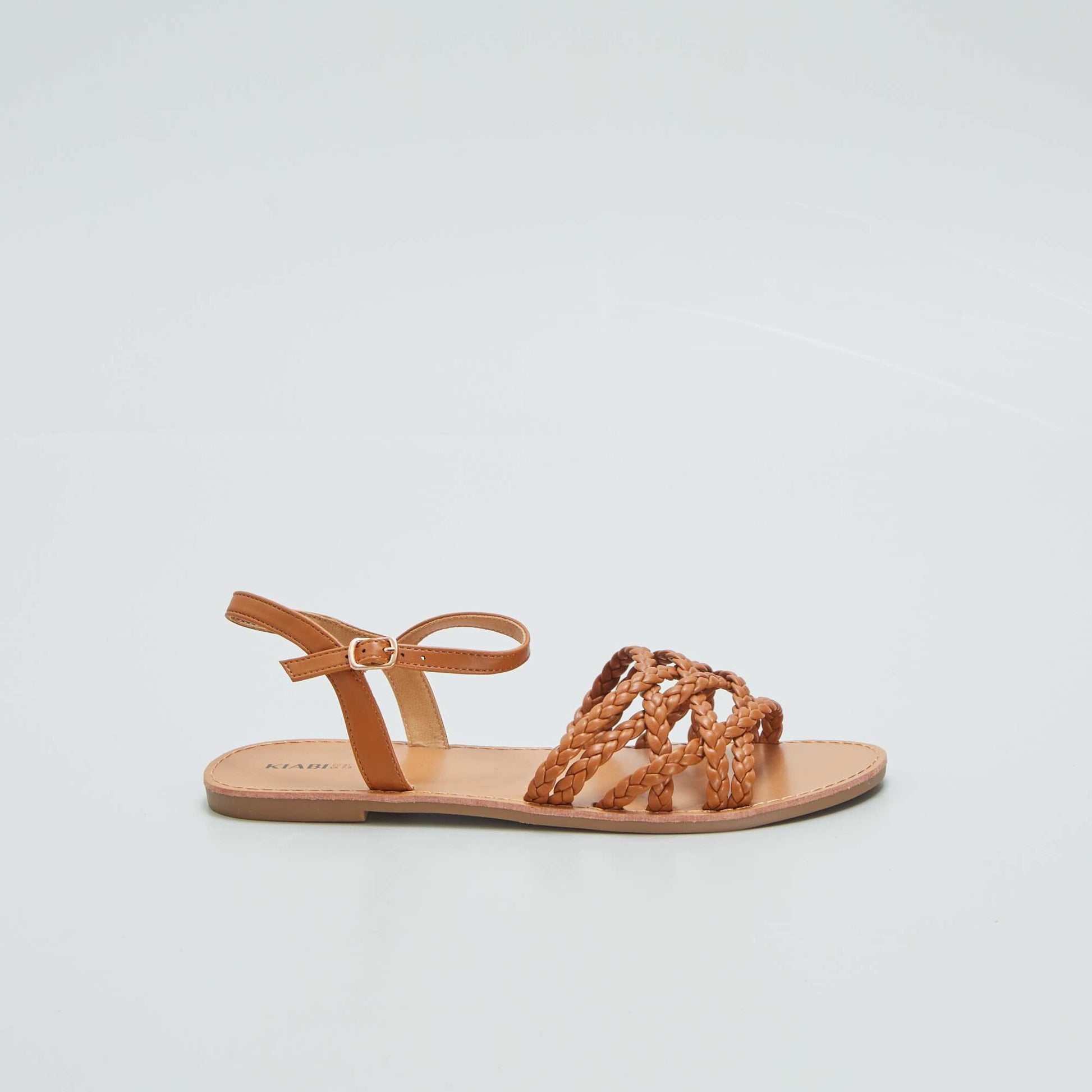 Sandales plates brides tress es Marron