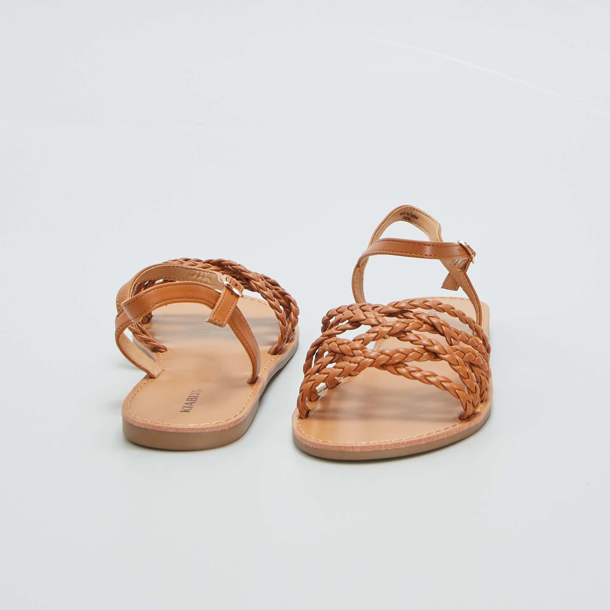 Sandales plates brides tress es Marron