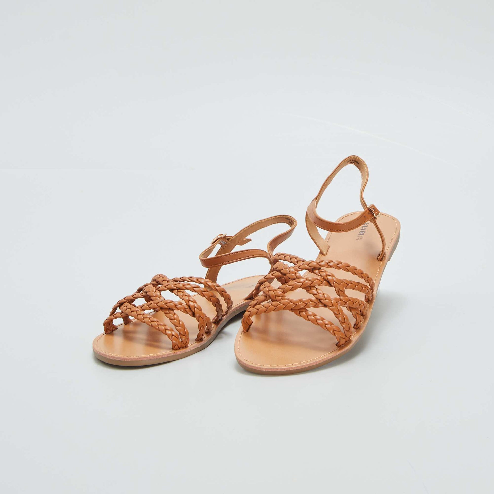 Sandales plates brides tress es Marron