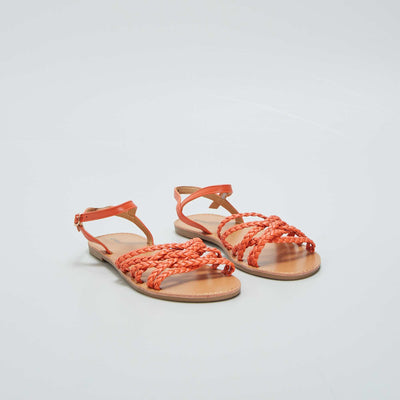 Sandales plates brides tress es Orange