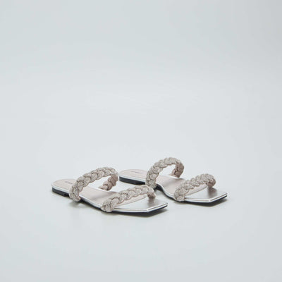 Sandales plates strass Gris
