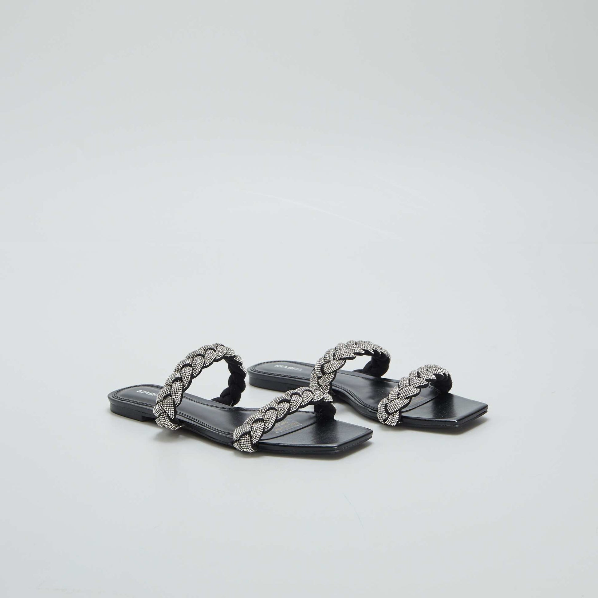 Sandales plates strass Noir