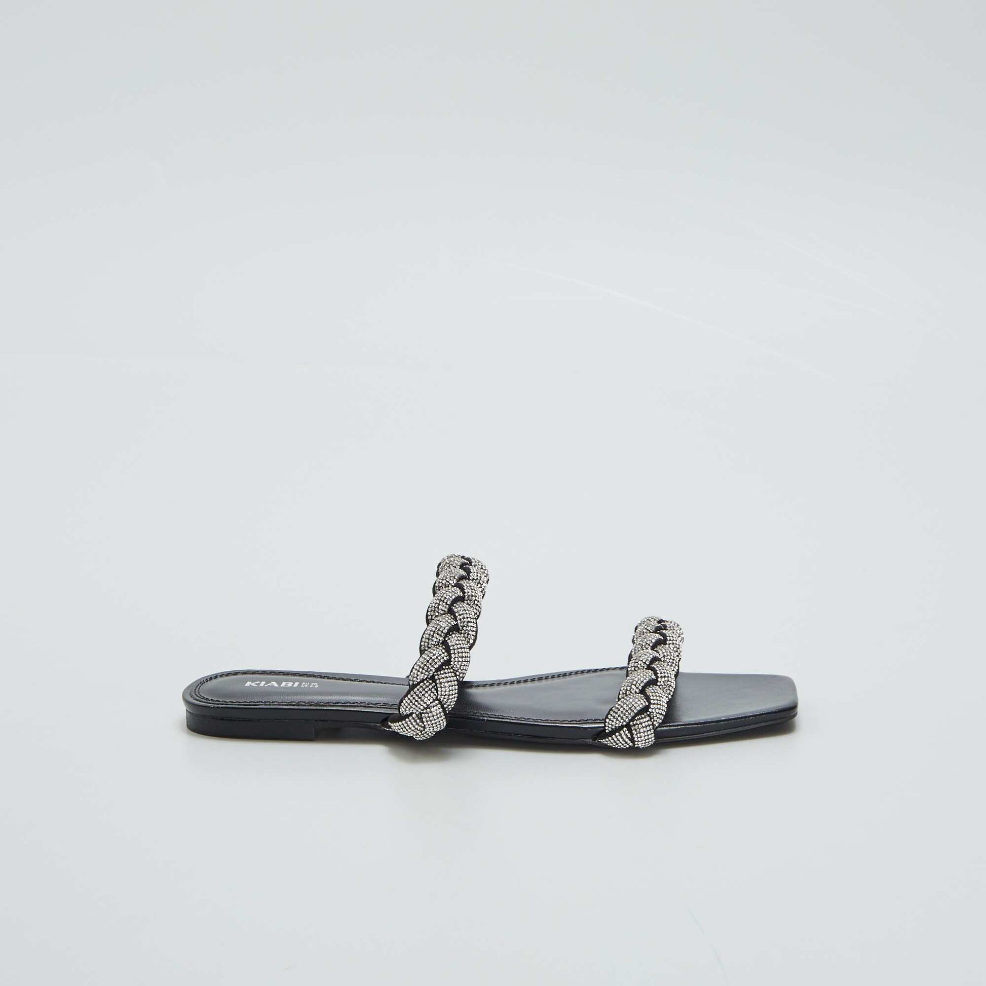 Sandales plates strass Noir