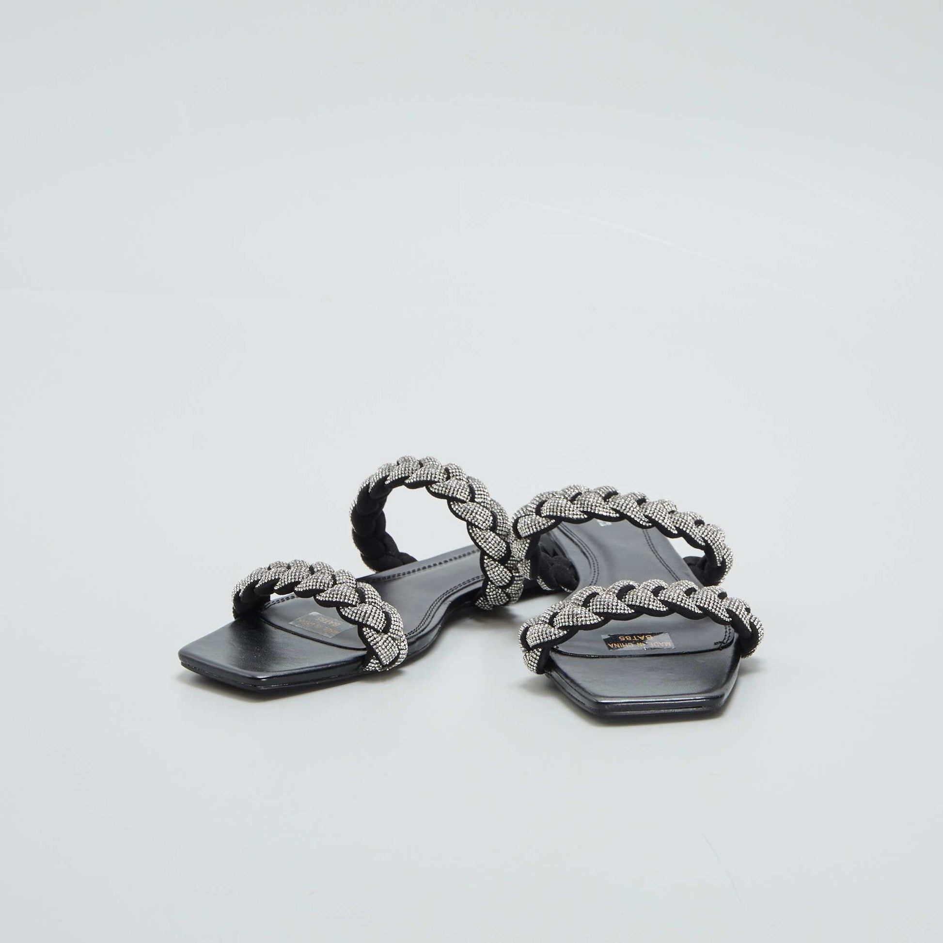 Sandales plates strass Noir