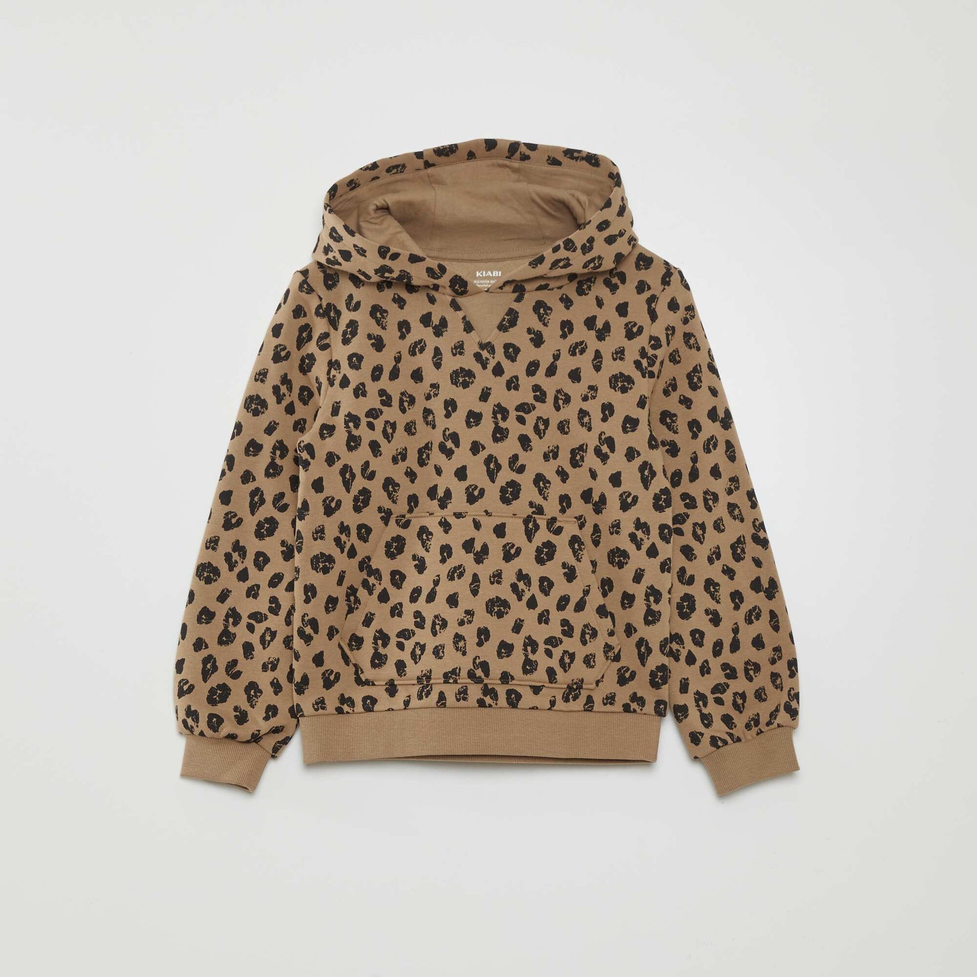 Sweat capuche motif l opard Beige