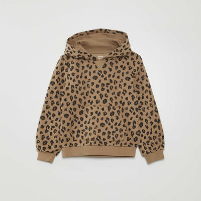 Sweat capuche motif l opard Beige