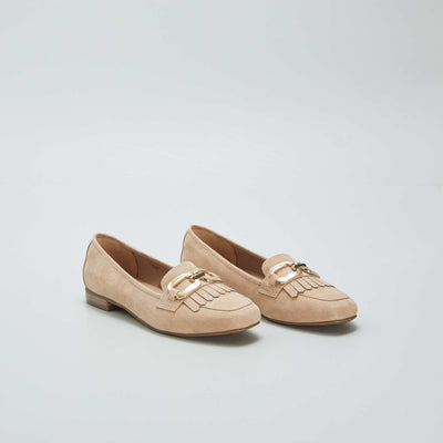 Mocassins avec brides dor es franges Beige