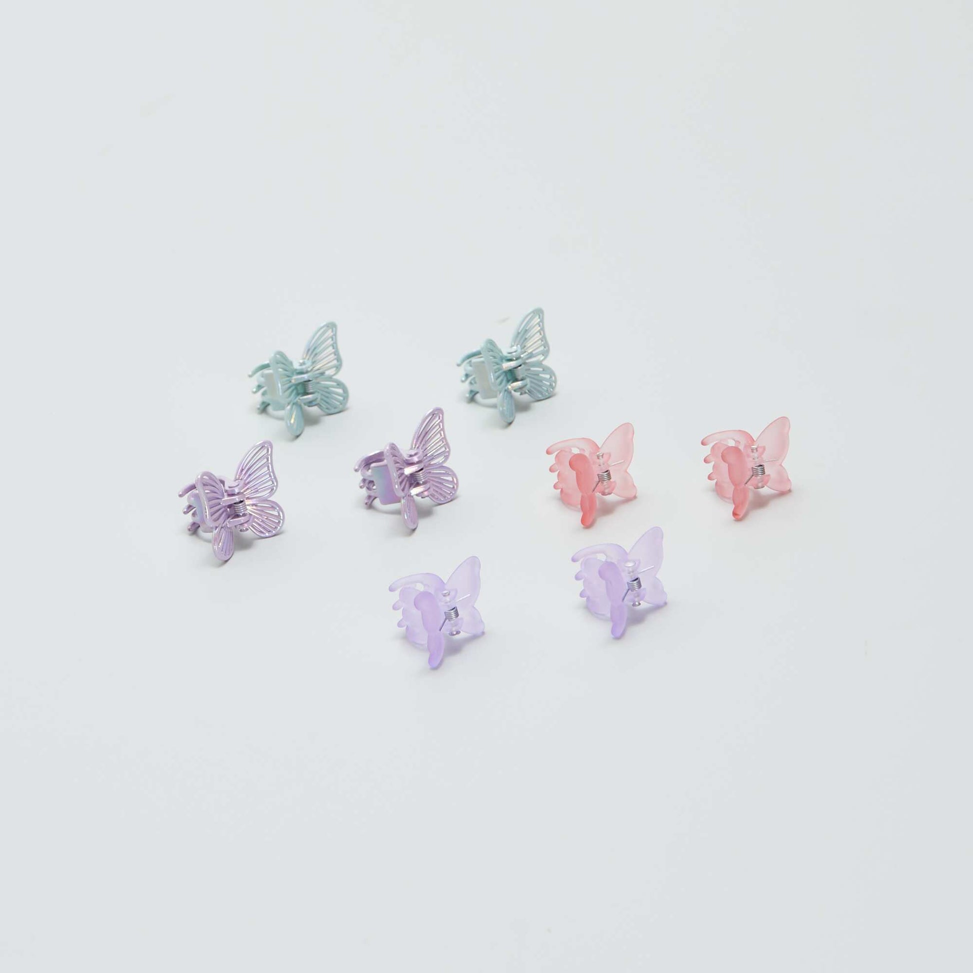 Lot de 8 pinces crabes papillon Violet/rose/bleu