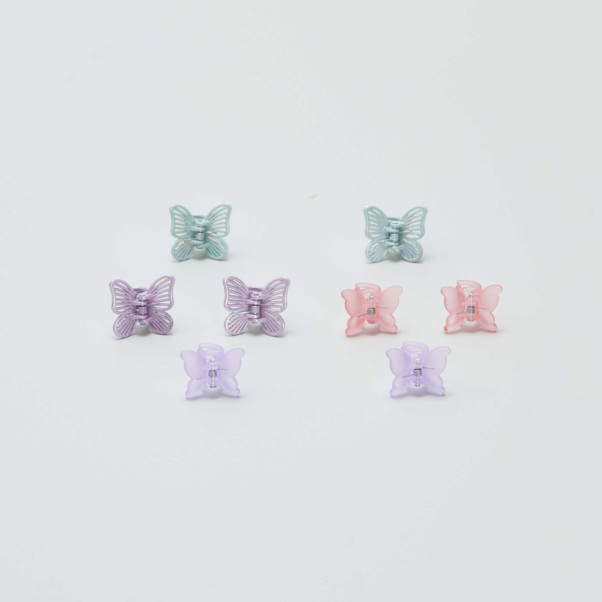 Lot de 8 pinces crabes papillon Violet/rose/bleu
