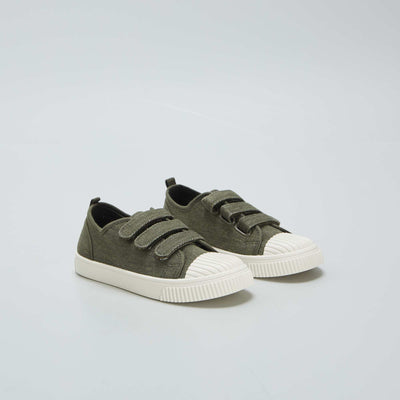 Baskets basses en toile denim scratchs Kaki