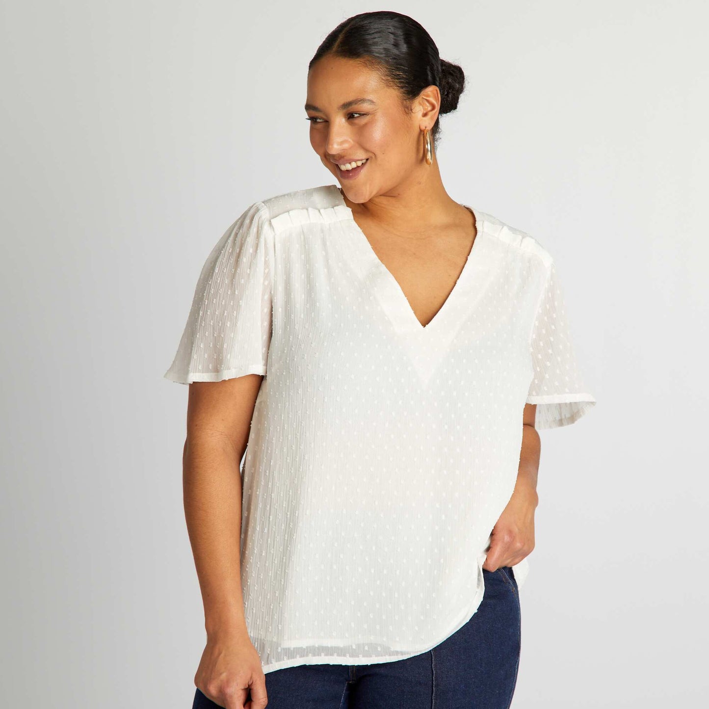 Blouse en voile 'plumetis' blanc