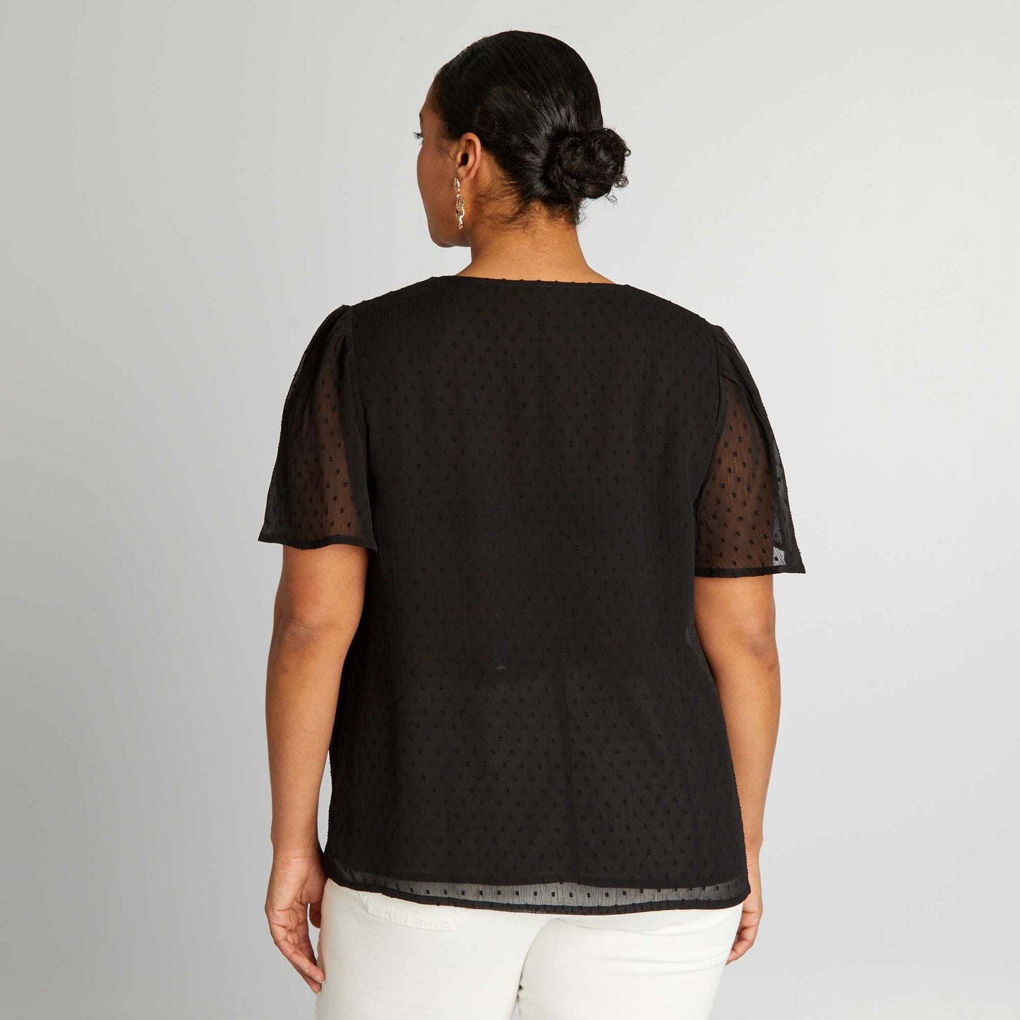 Blouse en voile 'plumetis' noir