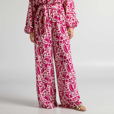 Pantalon large avec imprim fleuri Rose