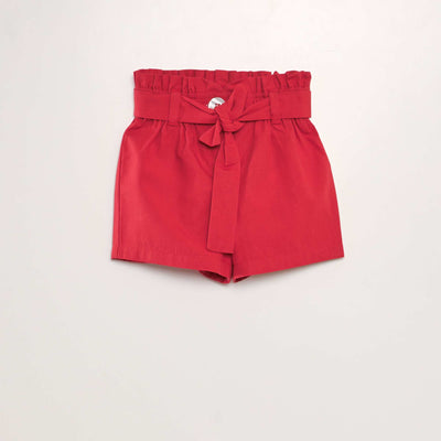 Short ceintur en popeline Rouge