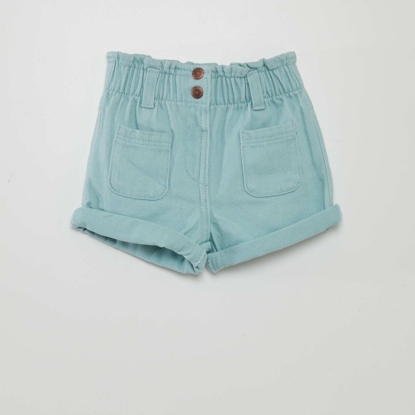 Short en denim effet smocké Bleu