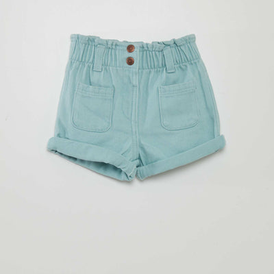 Short en denim effet smock Bleu