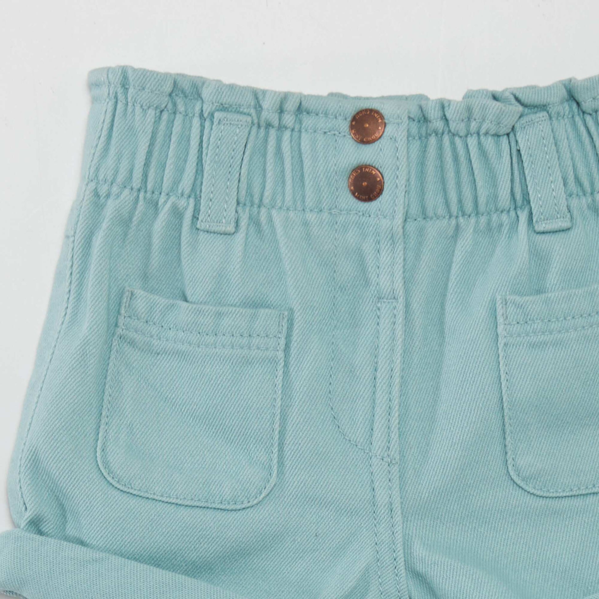 Short en denim effet smock Bleu