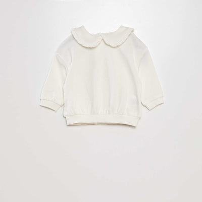 Sweat en coton col claudine blanc