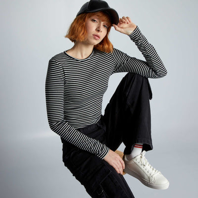 Crop-top c tel rayures Noir/blanc