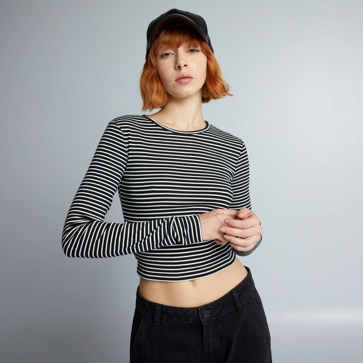 Crop-top c tel rayures Noir/blanc