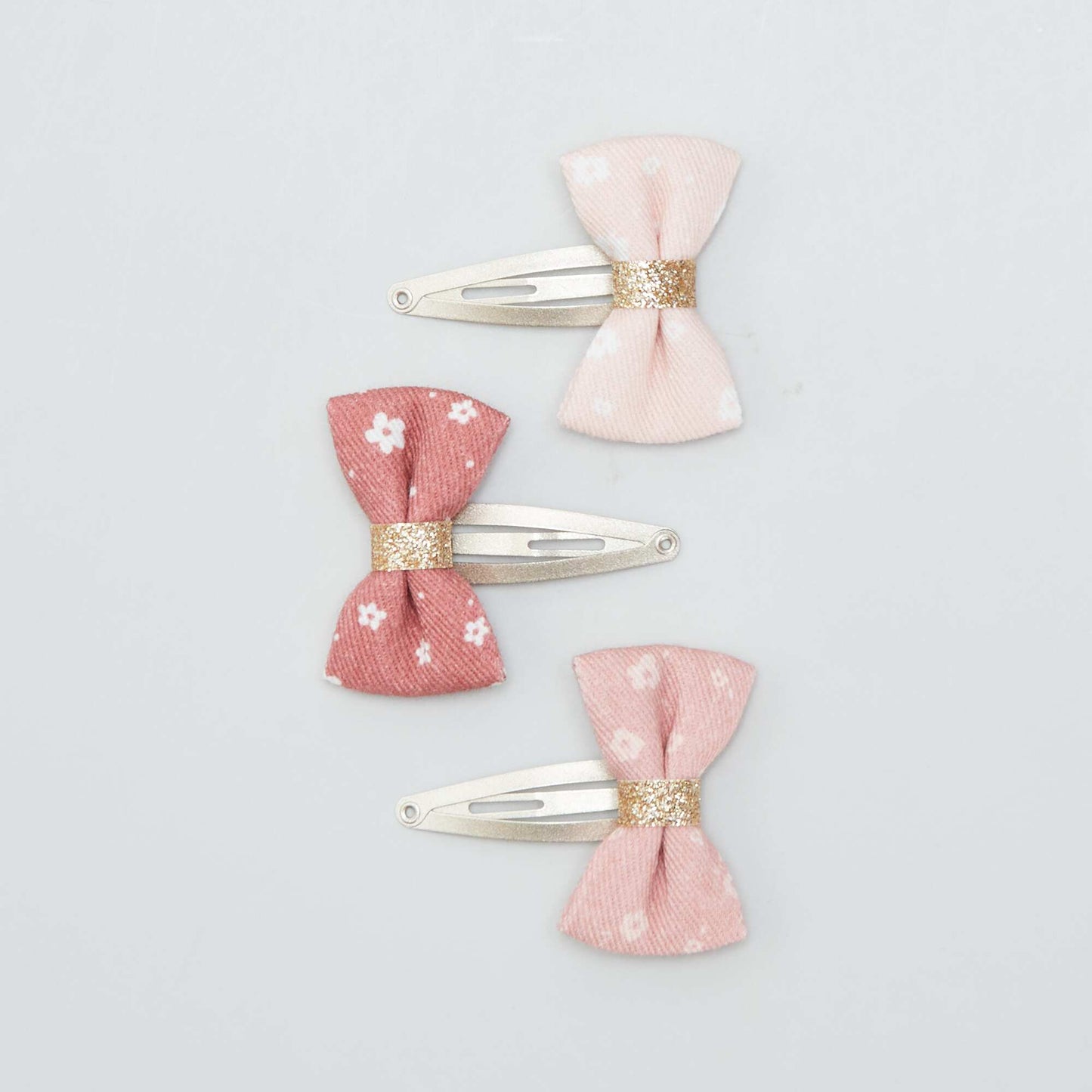 Lot de 3 pinces clic clac noeuds Rose