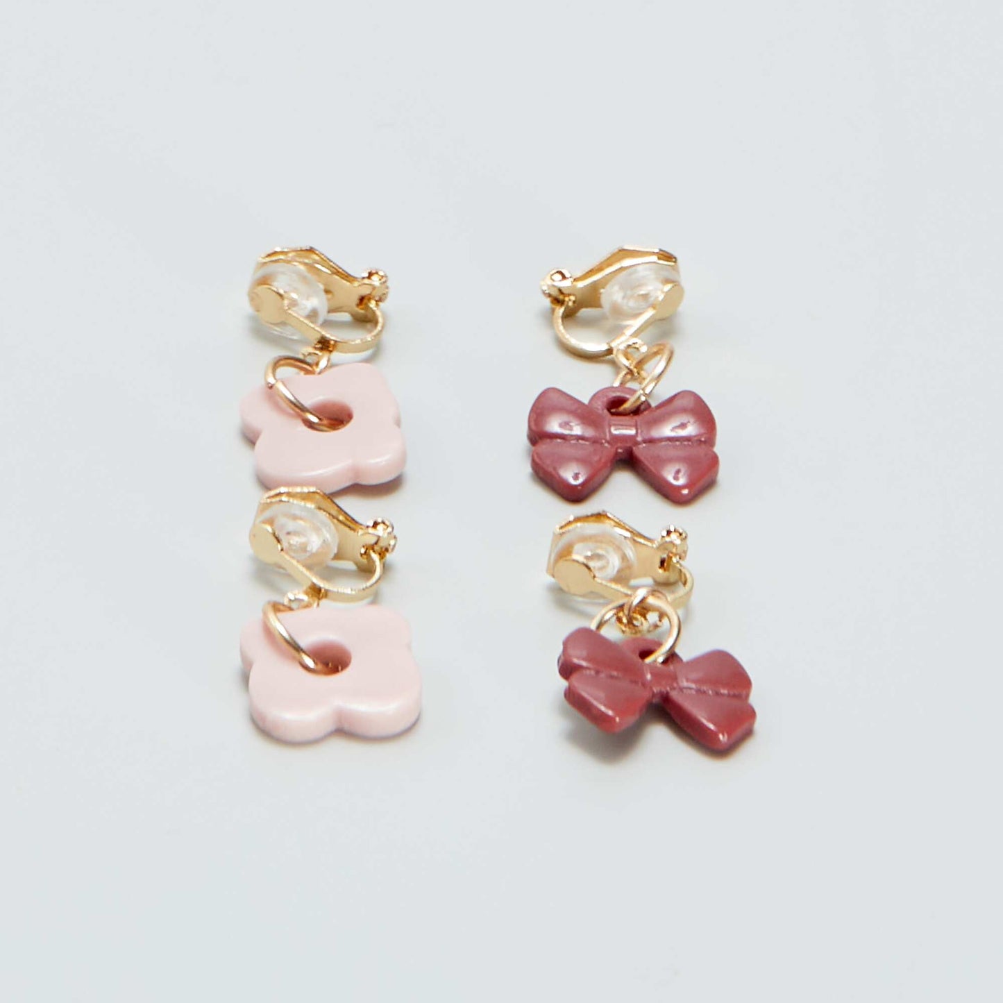 Lot de 2 paires de clips d'oreilles pendants Roses