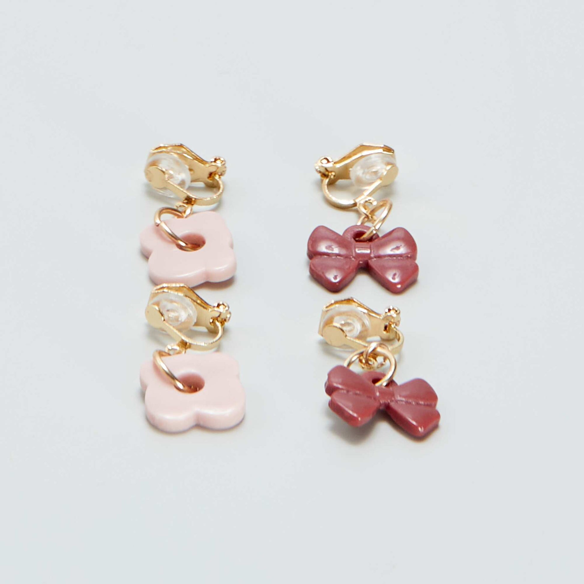 Lot de 2 paires de clips d'oreilles pendants Roses