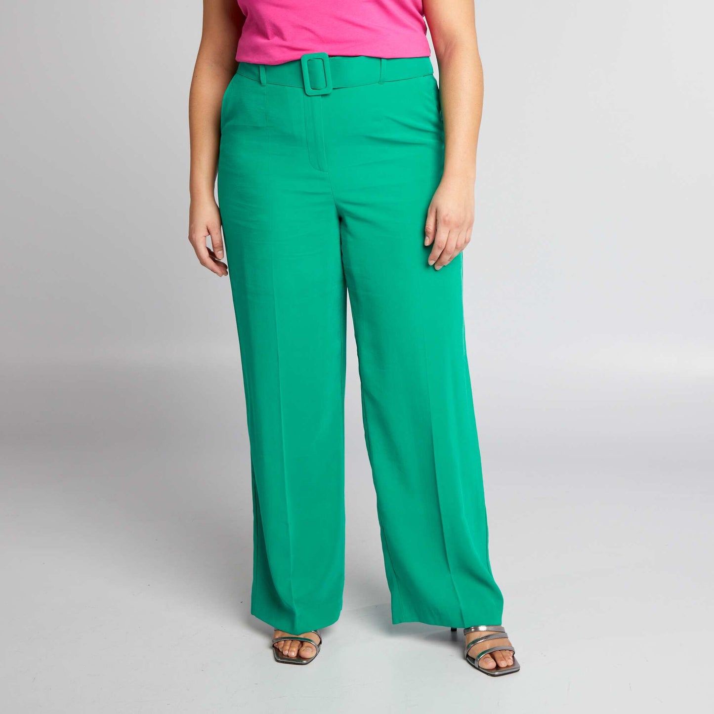 Pantalon tailleur large en twill Vert