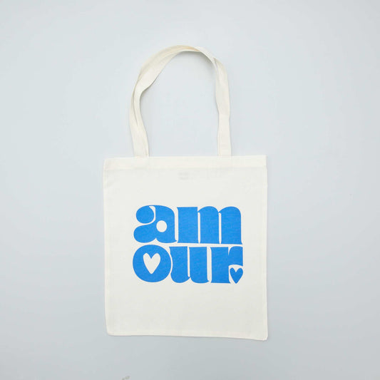 Tote bag imprim 'amour' Ecru