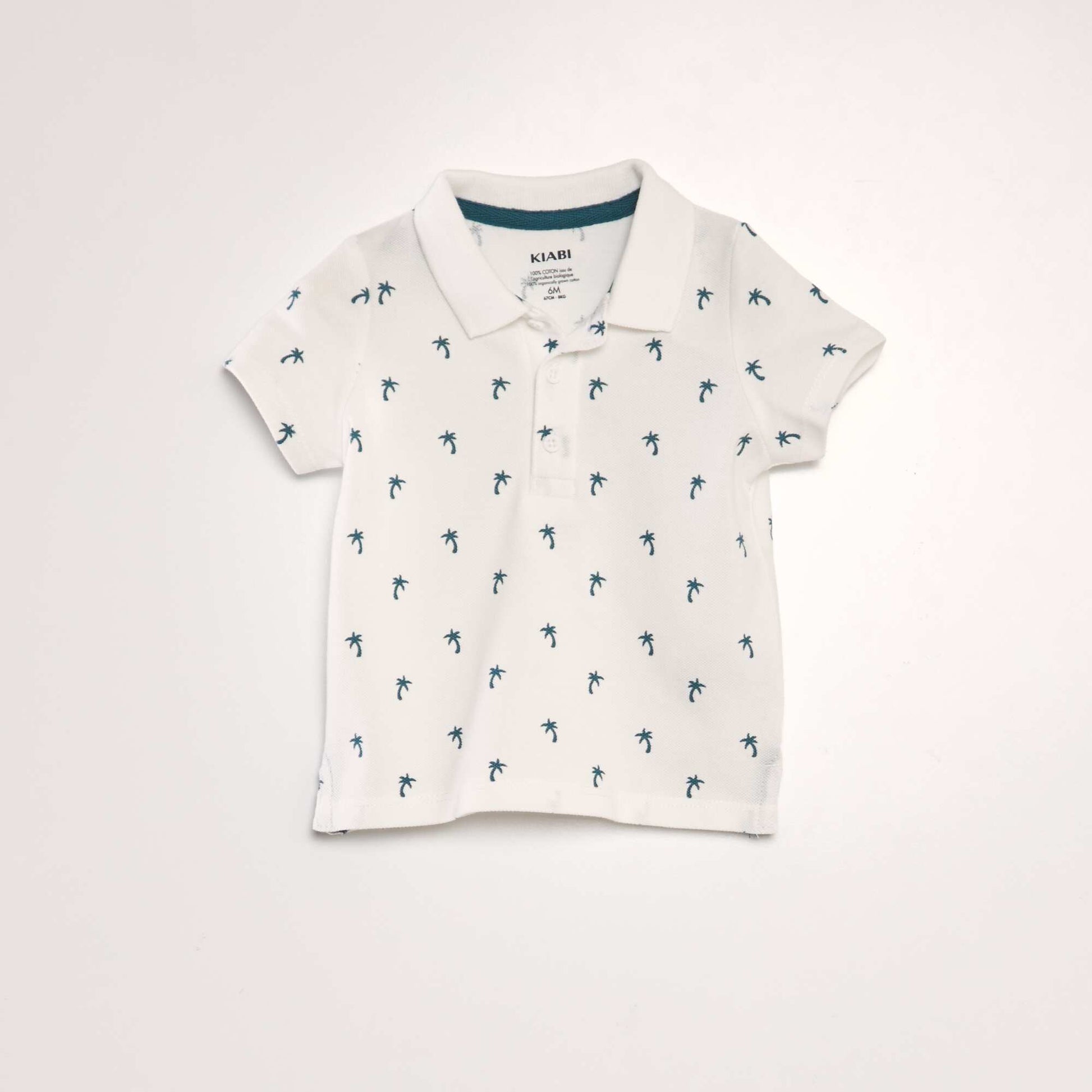 Polo en piqu de coton avec imprim Blanc 'palmiers'