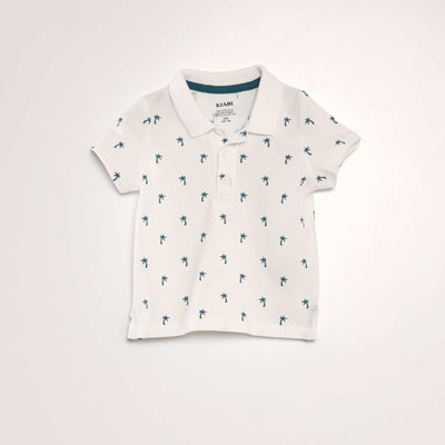 Polo en piqu de coton avec imprim Blanc 'palmiers'