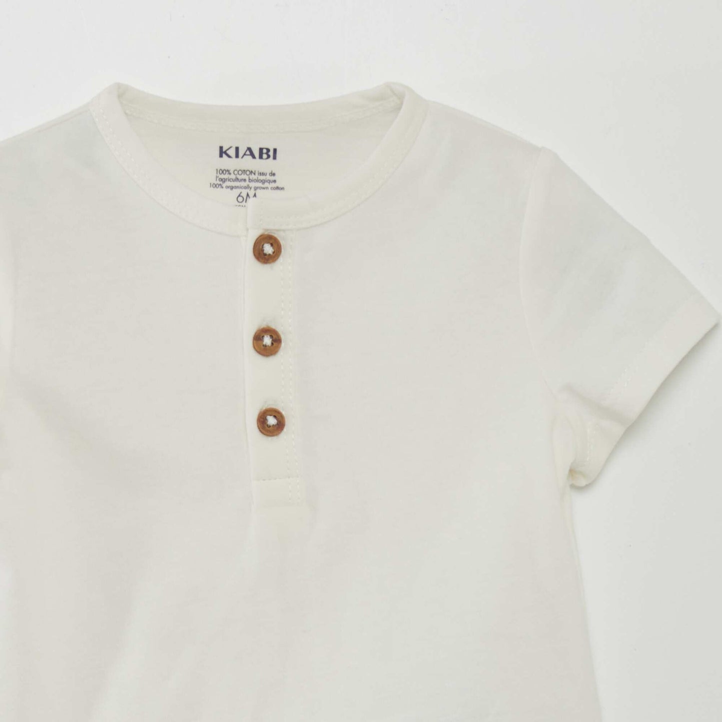 Tee-shirt uni avec col boutonn  blanc